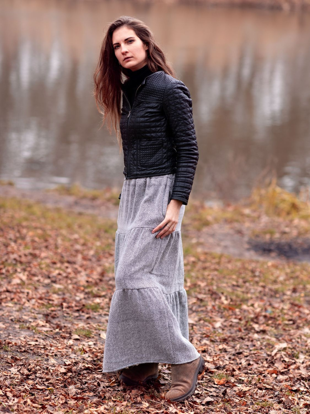 Длинная шерстяная юбка (серый)