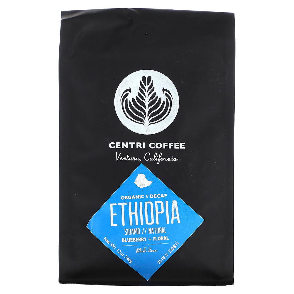 Centri Coffee, Centri Coffee, органический кофе из Эфиопии, черника и цветы, цельные зерна, без кофеина, 340 г (12 унций)
