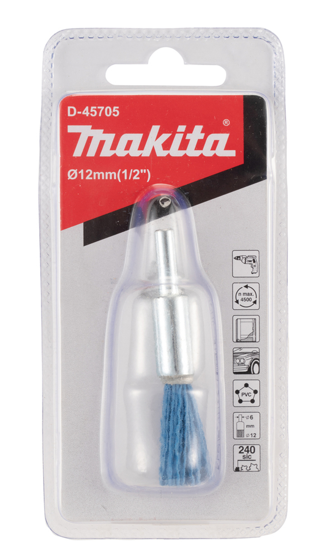 Щетка нейлоновая кистевая (d12 мм, синяя, G240, 6 мм) Makita D-45705 12 мм 240G Кистевая Нейлон Синяя Финишная полировка