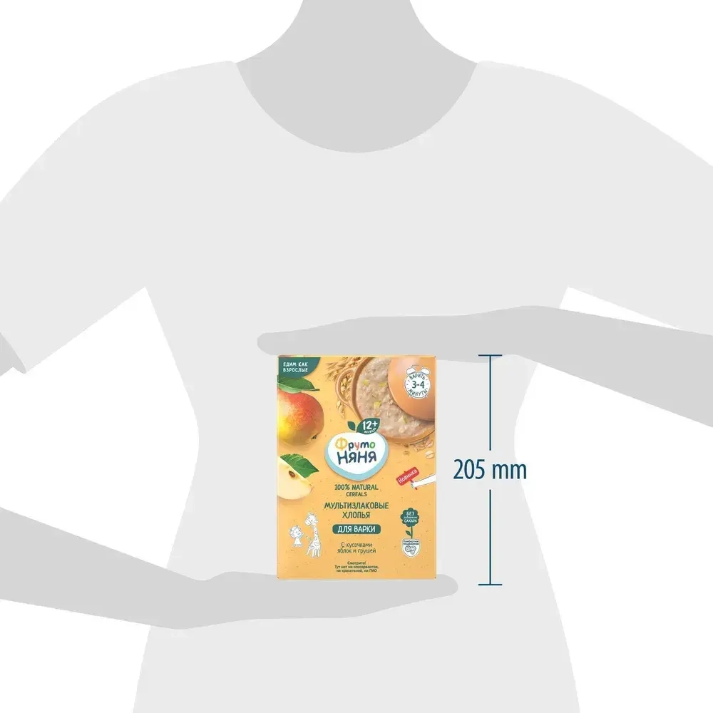 Сухая каша ФрутоНяня безмолочная мультизлаковая с кусочками яблок и грушей, для варки, 200 г