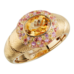 Кольцо с Цитрином, Розовыми, Желтыми и Оранжевыми Сапфирами, R0087-0/25
