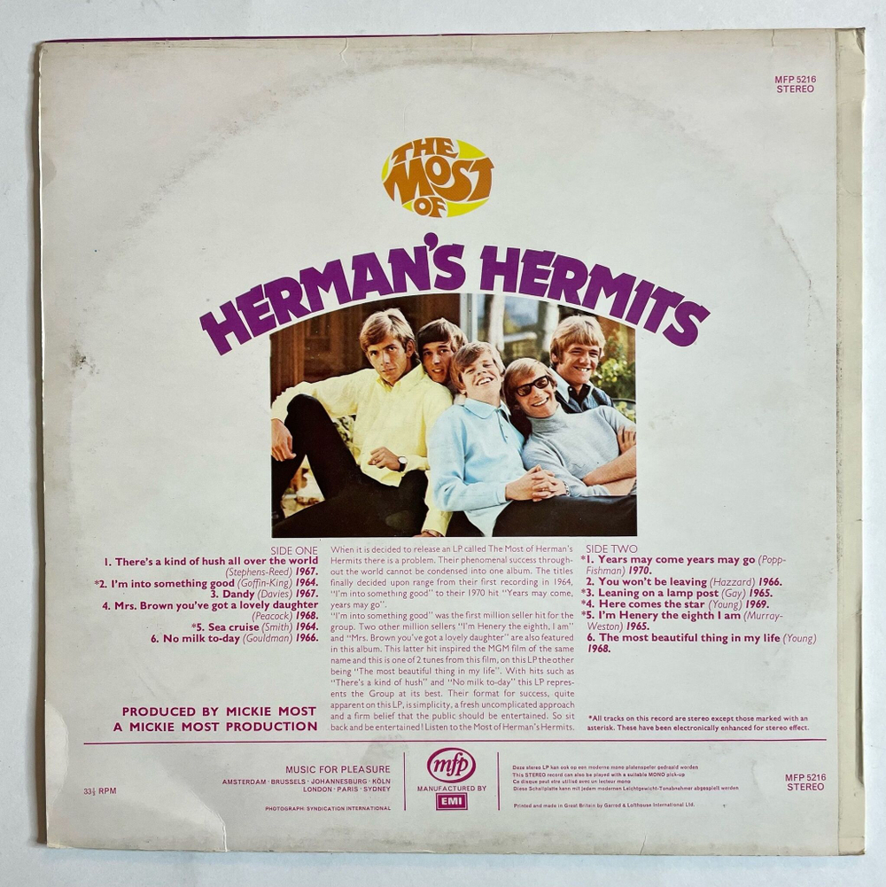 Винтажная виниловая пластинка LP The Most Of Hermans Hermits (UK 1971)