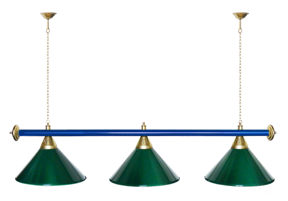 Лампа STARTBILLIARDS 3 пл. (плафоны зеленые,штанга зеленая,фурнитура золото)