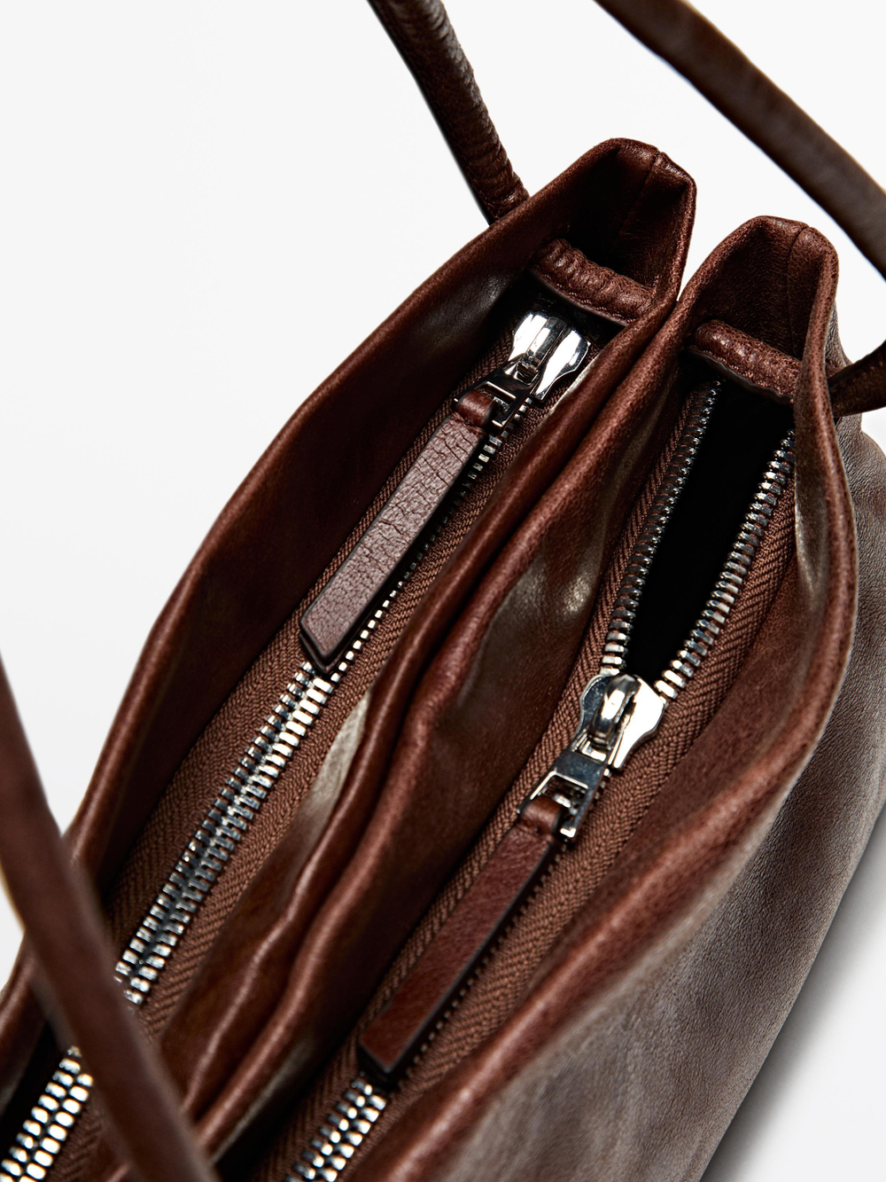 Massimo Dutti Маленькая сумка из кожи наппа с отделениями, цвет кожи