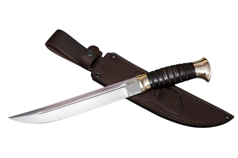 Нож кузница Семина Казак, сталь Х12МФ кожа, резная рукоять
