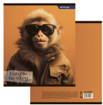 Тетрадь 48л., А5, клетка, Alingar "Funny monkey", скрепка, мелованный картон (стандарт), блок офсет, 4 дизайна в пленке т/у