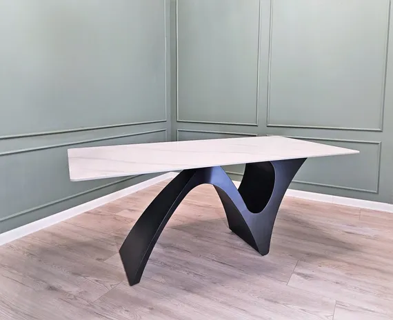 Стол Trento, 180х90 см, белый керамогранит на черной фигурной ножке