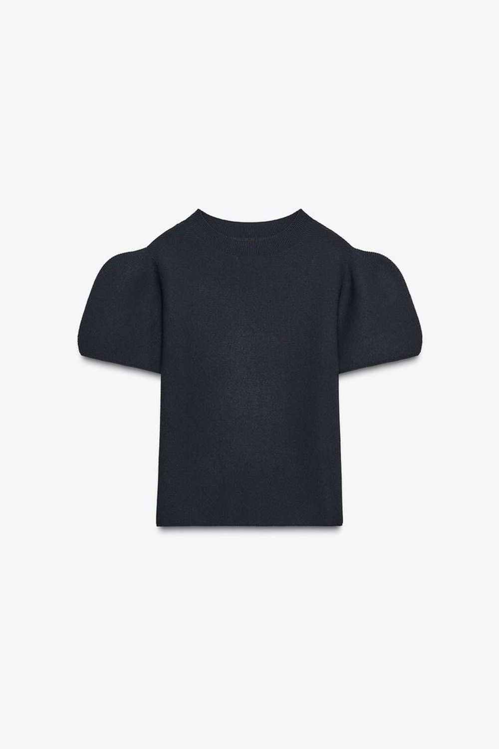 ZARA ТОП ТРИКОТАЖНЫЙ С РУКАВАМИ-БУФАМИ, МОРСКОЙ СИНИЙ