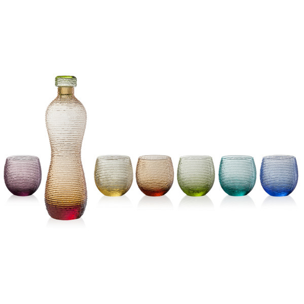 Набор бутылка 1.35л и бокалы для воды 6шт 250мл IVV Мультиколор металлическая подставка