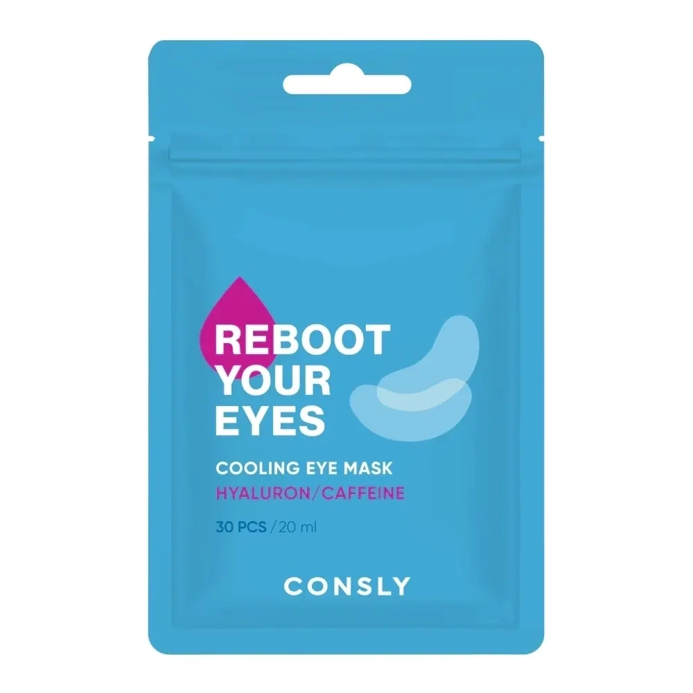 Тканевые патчи с кофеином CONSLY Eyes Reboot Hyaluronic Acid&Caffeine Cooling Eye Mask 30 шт