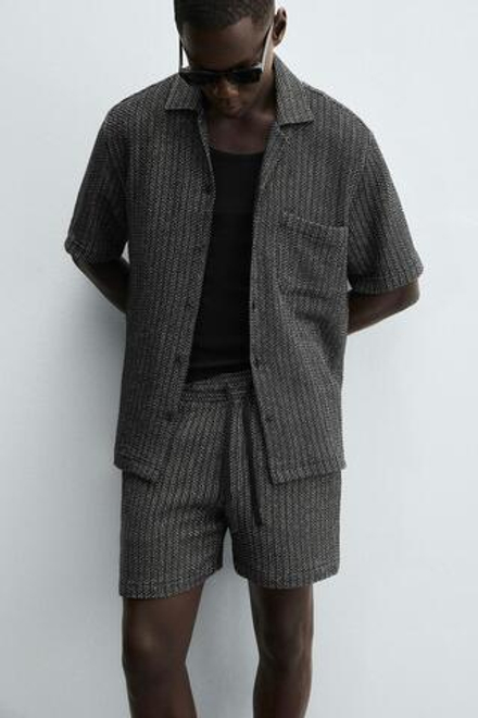 ZARА РУБАШКА JACQUARD С ТЕКСТУРОЙ, МОРСКОЙ СИНИЙ