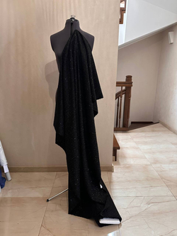 Костюмно-плательный смесовый твид с люрексом (Versace, 70%вискоза/10%люрекс/20%полиамид, Черный фон/золотые вспышки, 127, 476 гр/м2)