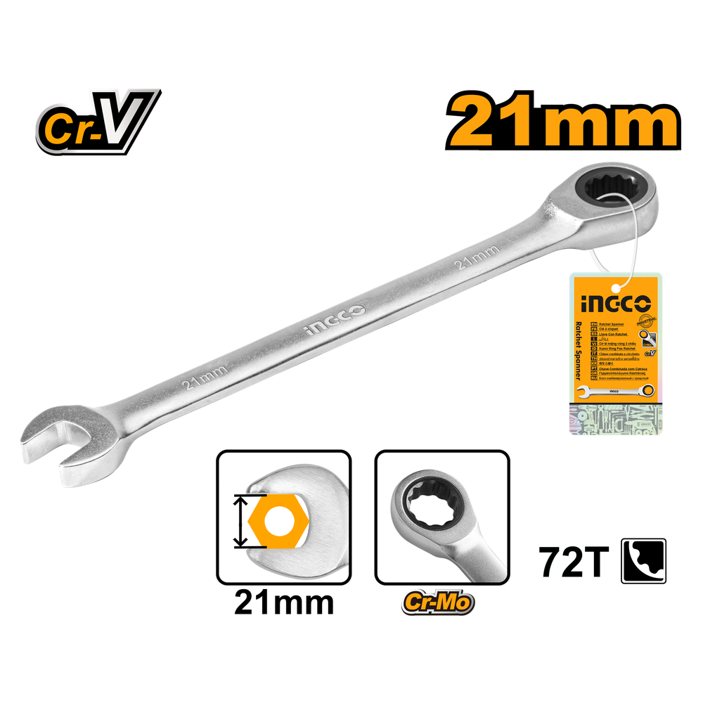 Ключ комбинированный трещоточный 21 мм INDUSTRIAL