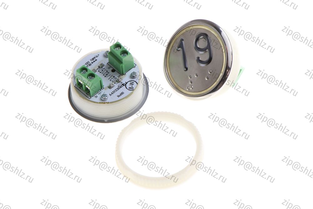 Кнопка (кнопочный модуль) BBP-R331-CMPLT-S-W &quot;19 этаж&quot;, круглая, статическая белая подсветка, Брайль.