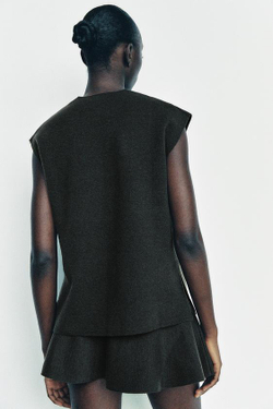 ZARA ТОП С РАЗРЕЗАМИ, ТЕМНО-КОРИЧНЕВЫЙ