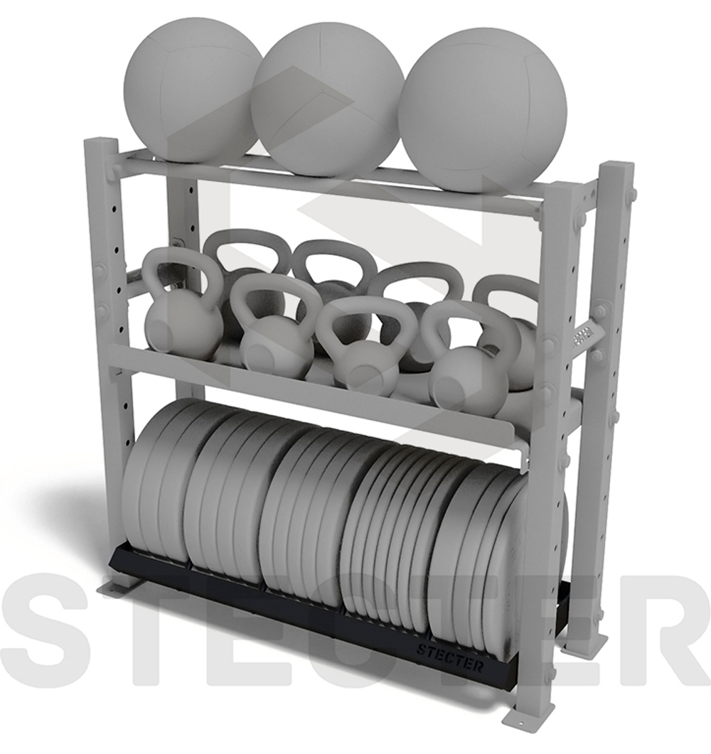 Стеллажная полка для дисков штанги с разделительными колышками (L1100 мм)