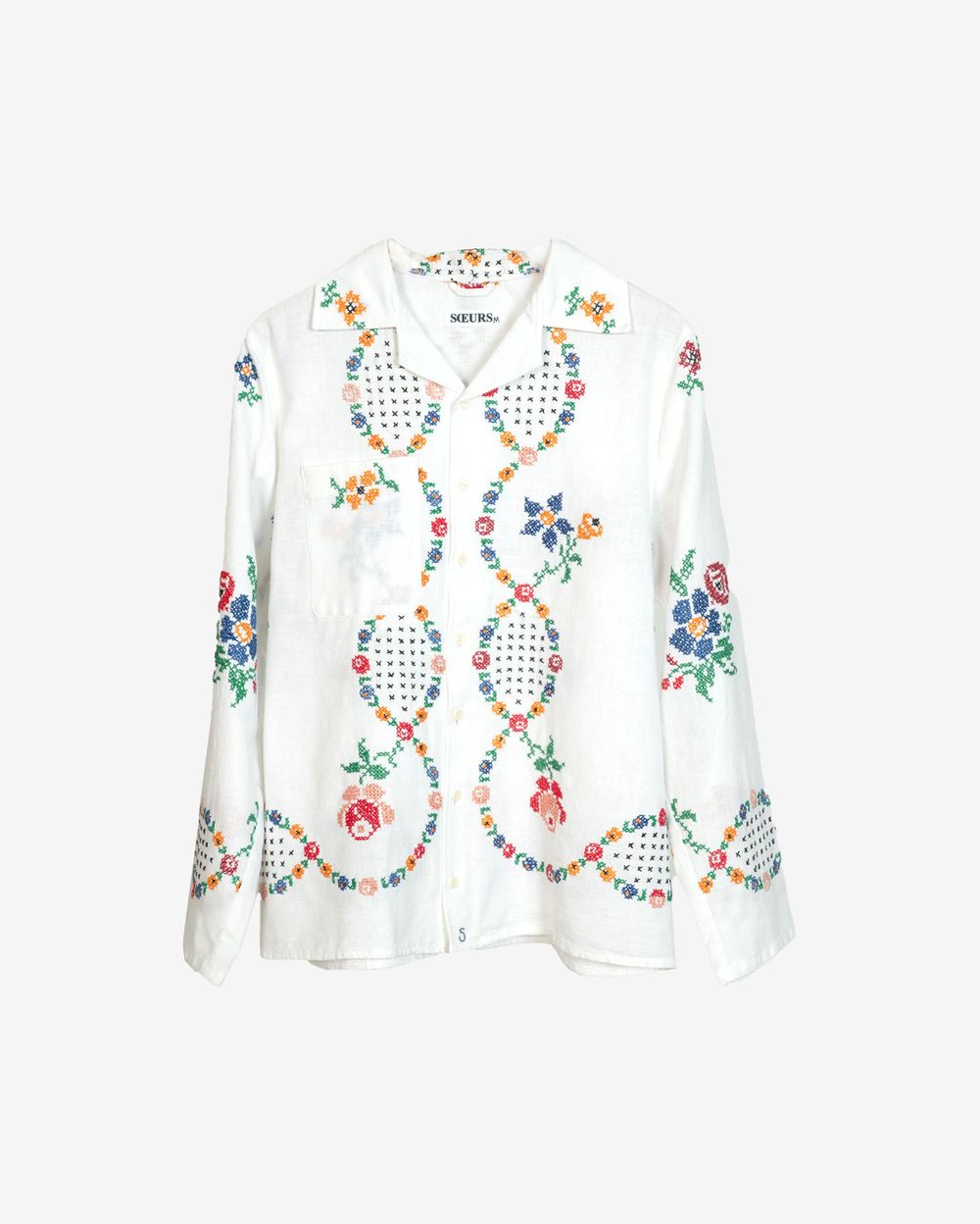 Рубашка Soeurs Украшенная Повторяющимся Цветочным Узором / Repeating Flowers Pattern Long Sleeve белая