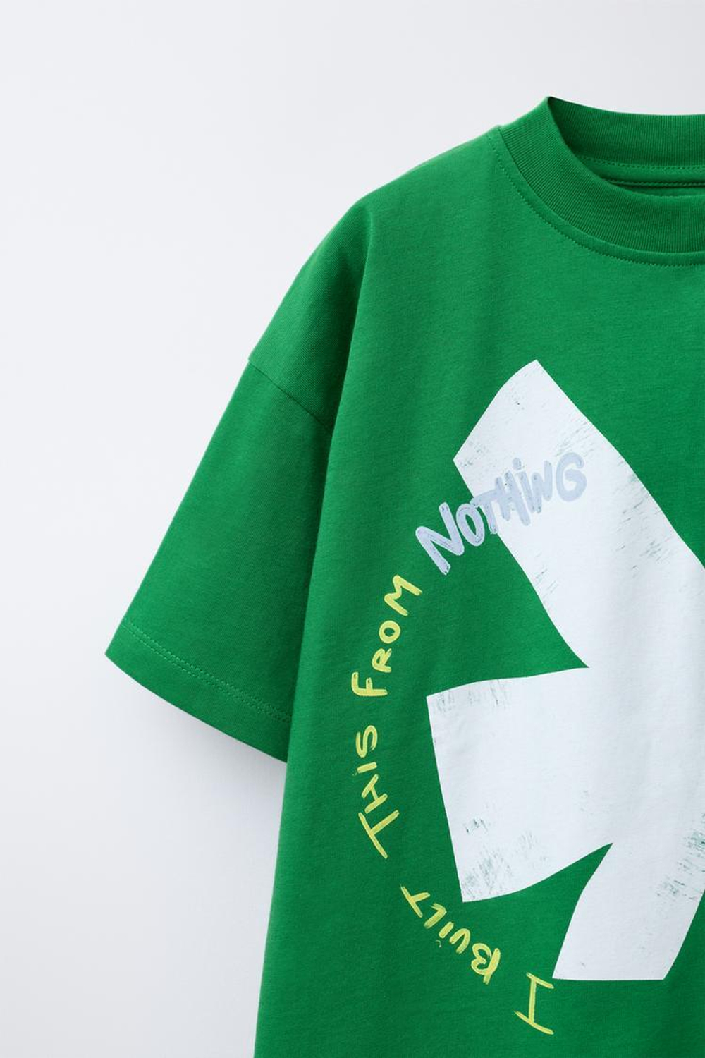 ZARA ФУТБОЛКА С ПРИНТОМ, ЗЕЛЕНЫЙ