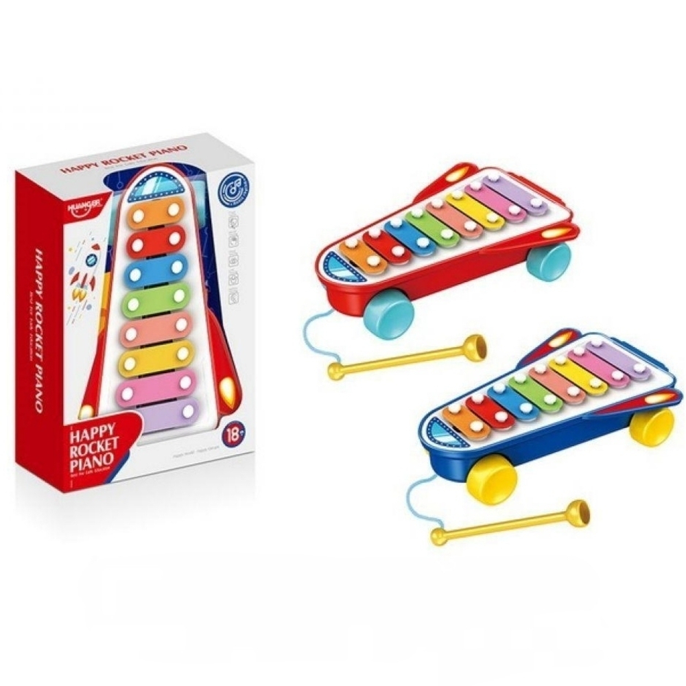 Музыкальная Развивающая игрушка Ксилофон каталка с трещоткой, ракета  "Happy Rocket Piano" 8 тонов
