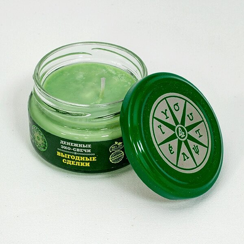 Свеча магическая Выгодные сделки зеленая пальмовый воск стекло фитиль