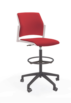 Кресло кассира Rewind каркас черный, пластик белый, база пластиковая чёрная, без подлокотников, сидение и спинка красные