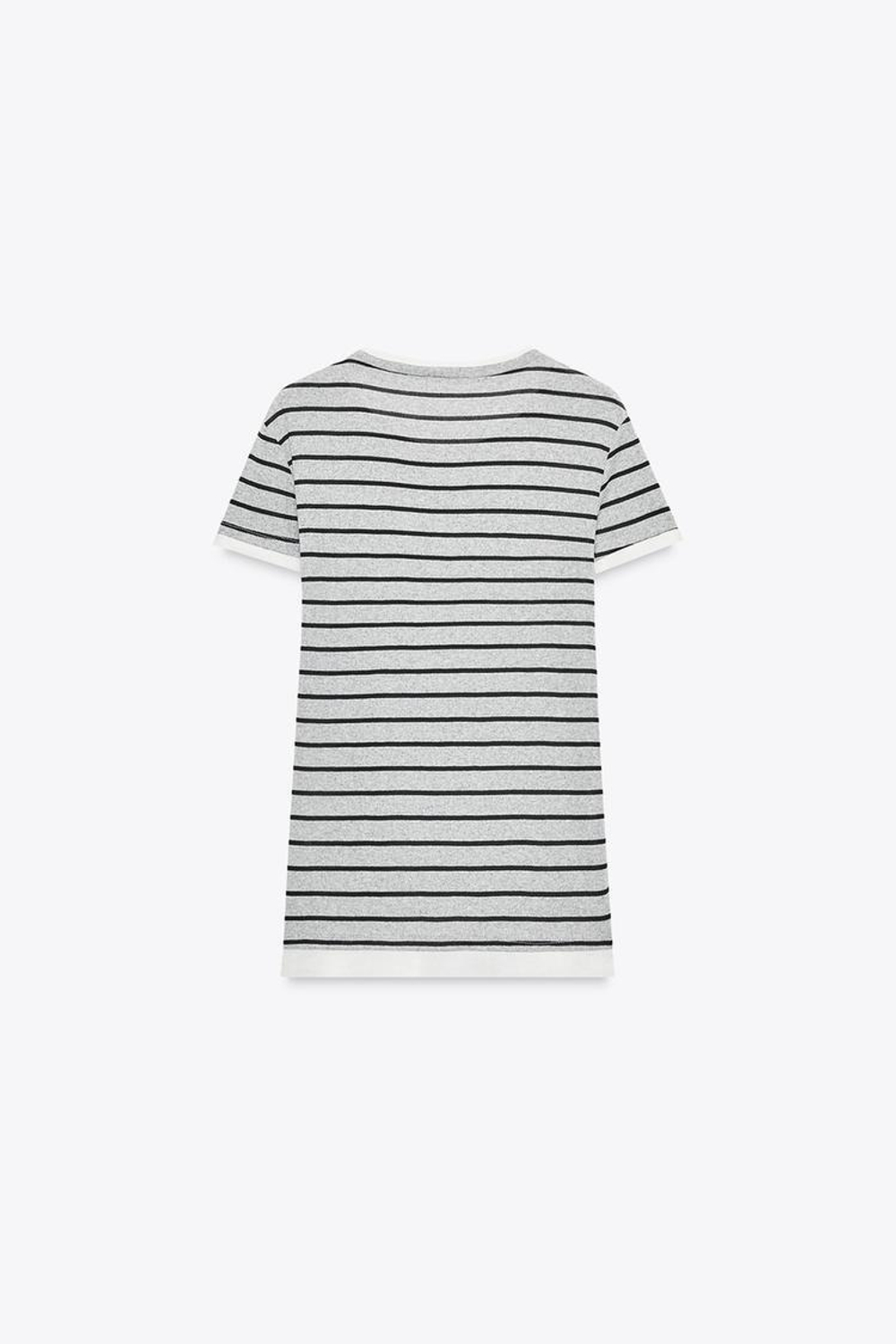 ZARA ФУТБОЛКА ДВОЙНАЯ В ПОЛОСКУ, ЧЕРНЫЙ МЕЛАНЖ