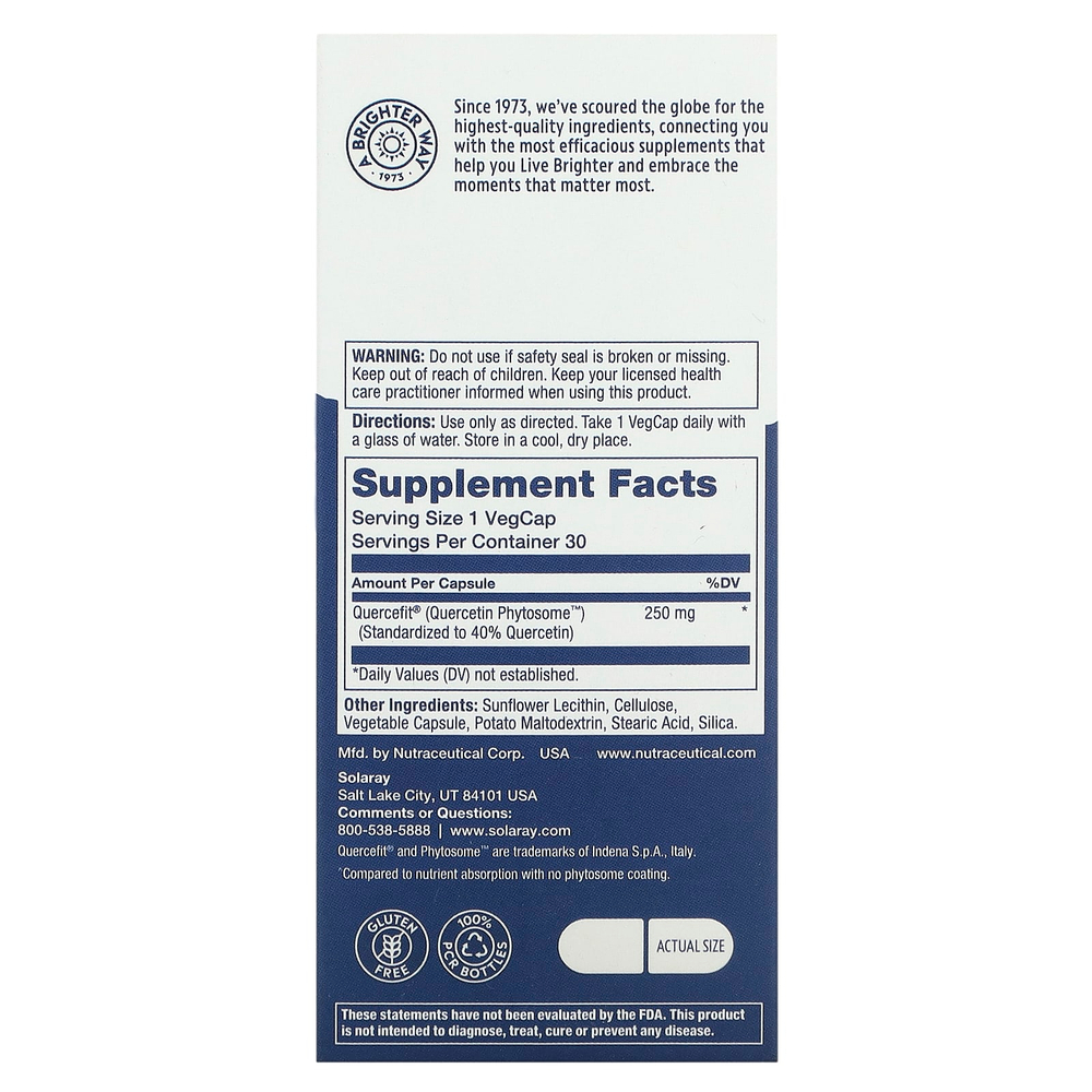 Solaray, Фитосомы кверцетина, 250 мг, 30 растительных капсул