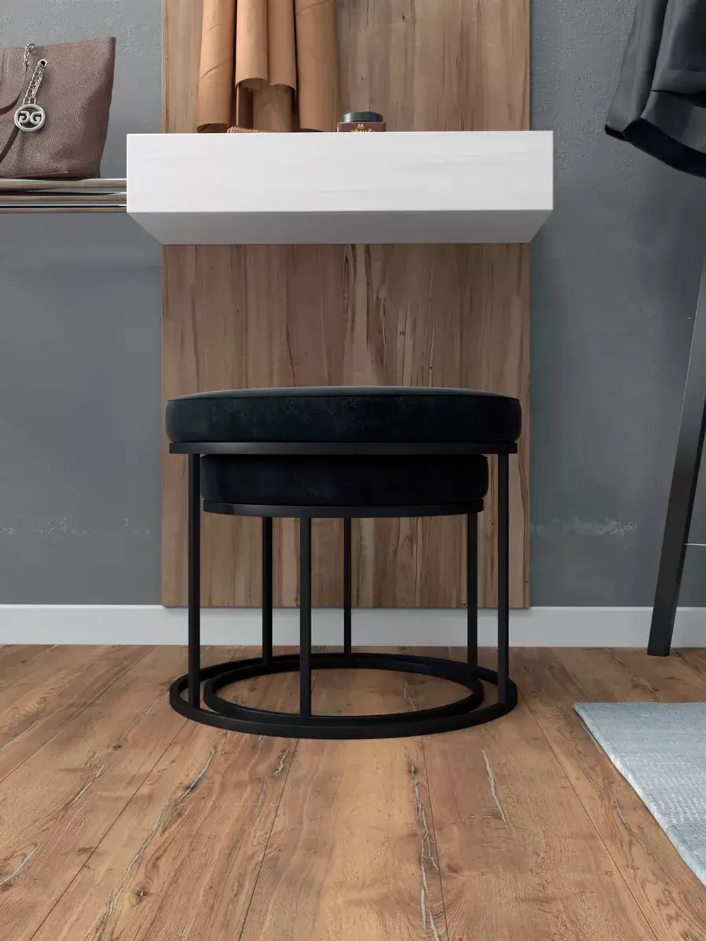 Комплект круглых банкеток - ЧЧЕРН - черное на черном