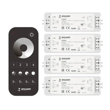 INTELLIGENT ARLIGHT Диммер SMART-SET-PWM-101-72-DIM-PD-SUF Black (5-36V, 1x8A, x4, ПДУ 13кн, 2.4G) (IARL, IP20 Пластик, 5 лет) 036201