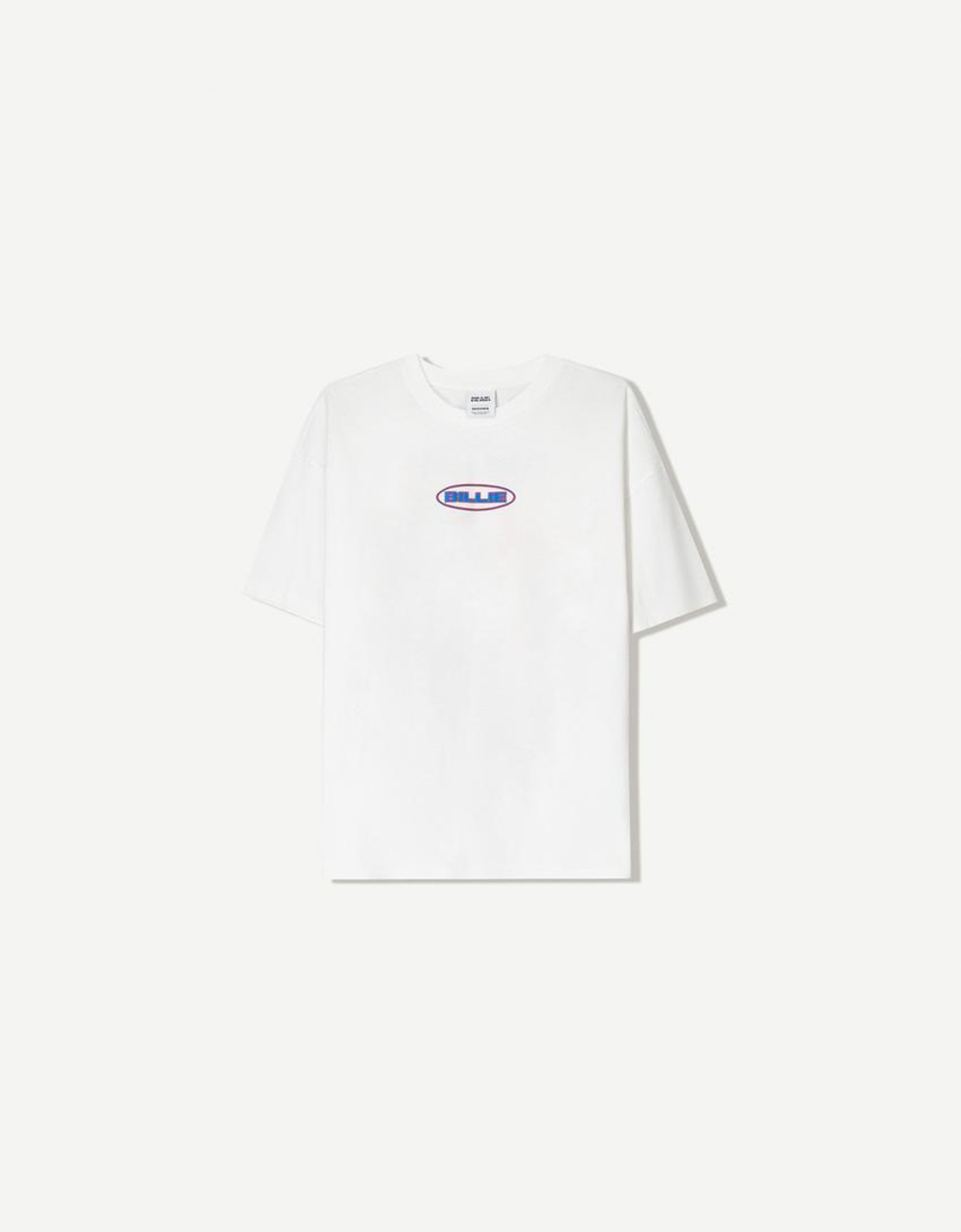 BERSHKA Футболка с коротким рукавом и принтом Billie Eilish, белый