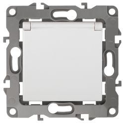 12-2103-01 ЭРА Розетка 2P+E Schuko со шторками с крышкой, 16A-250В, IP20, Эра12, белый | Эра 12 Белый