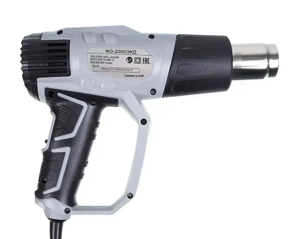 Фен строительный Ресанта ФЭ-2000ЭКД (2000 Вт, 3 режима, воздушный поток 300-500 л/мин, температура воздуха 600 С, кейс, наличие дисплея) / промышленный фен / термопистолет