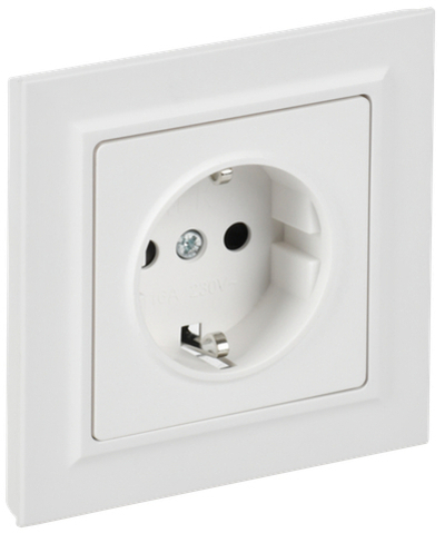 BRITE Розетка 1-местная с заземлением с защитными шторками 16А в сборе РСР14-1-0-БрАБ арктический белый IEK