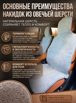 Накидки (2шт) чехлы на сиденье из овечьей шерсти 85%