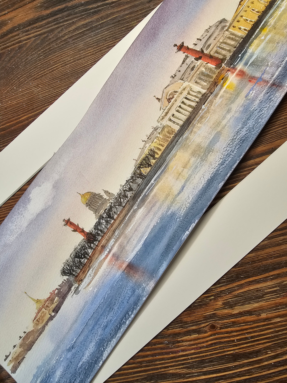 Картина авторская акварельная в паспарту 20х50 см на стену для интерьера "Весна на Ваське"