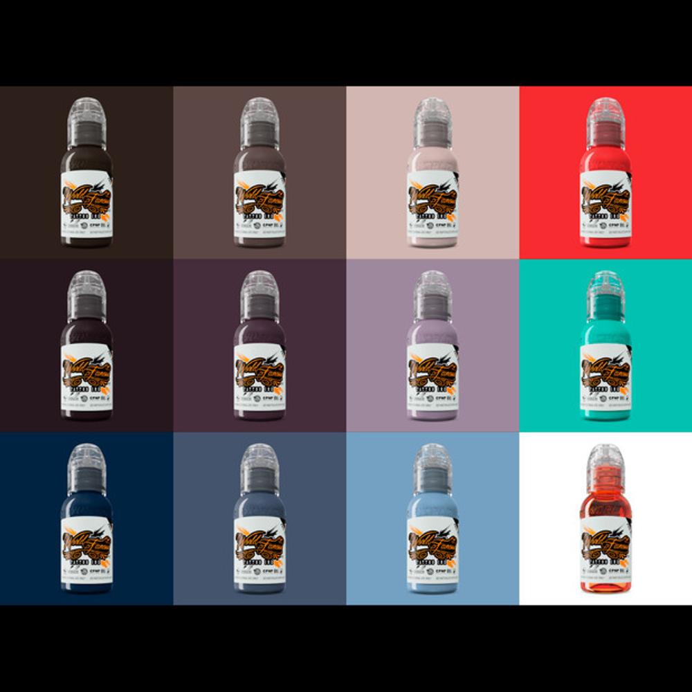 12 color Chris Rigoni Shapes and Shadows Set World Famous Tattoo Ink (1 oz)