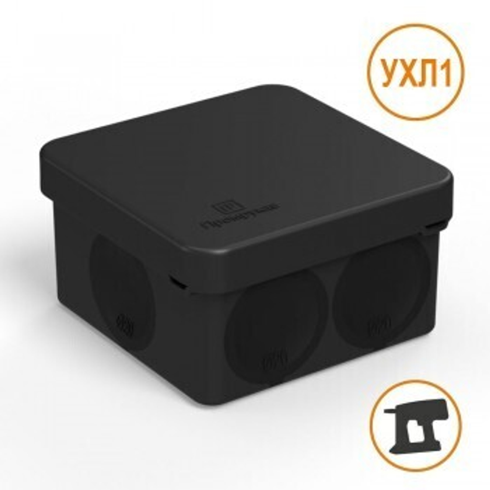 Коробка распределительная 60-0200-9005 для прямого монтажа двухкомпонентная безгалогенная (HF) черная 70х70х40 (150шт/кор) Промрукав