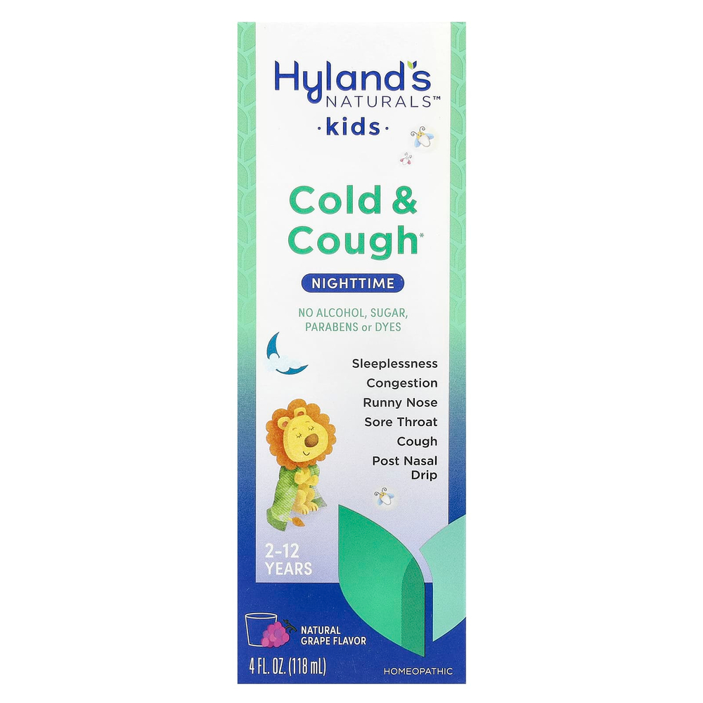 Hyland's Naturals, Для детей, от простуды и кашля в ночное время, для детей от 2 до 12 лет, из натурального винограда, 118 мл (4 жидк. Унции)