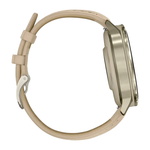 Спортивные часы Garmin Venu 4, 41 мм, светло-песочный кожаный ремешок, силиконовый ремешок цвета кости Безель из нержавеющей стали цвета «лунное золото», корпус цвета «лунное золото», AMOLED-дисплей со стеклом Gorilla Glass. Ремешок с классической застёжк