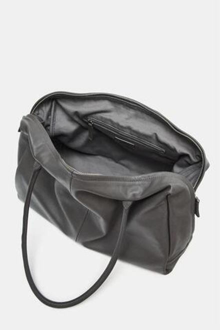 ZARA СУМКА-БОУЛИНГ MAXI ИЗ КОЖИ, СЕРЫЙ