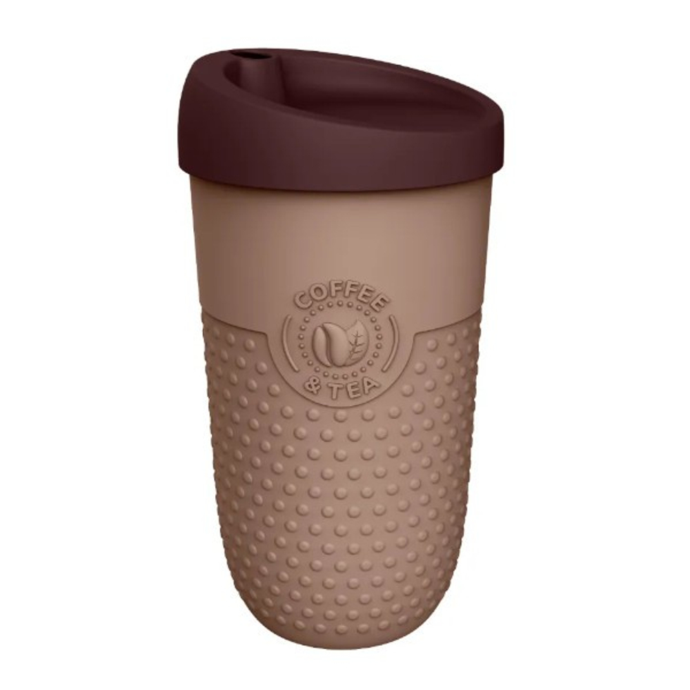 Стакан для напитков с рельефом, крышкой 550мл (коричневый)