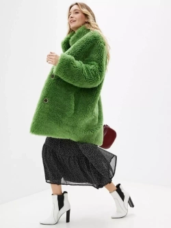 Шуба из шерсти чебурашка тедди экошуба, зеленая, SilverFox