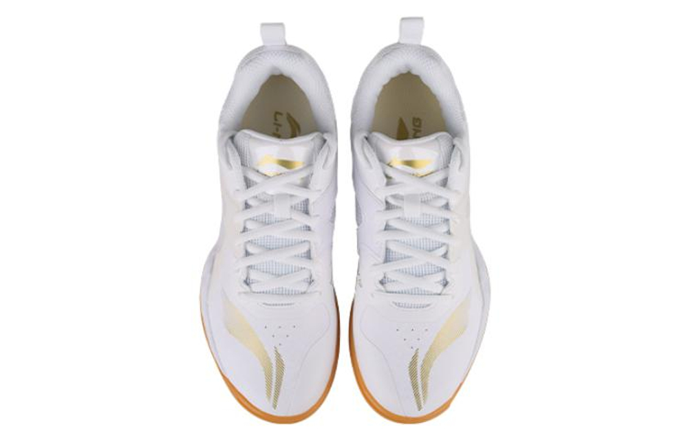 Li Ning Breathable Abrasion Resistant Slip Resistant Low top Table Tennis Shoes Unisex White Gold
