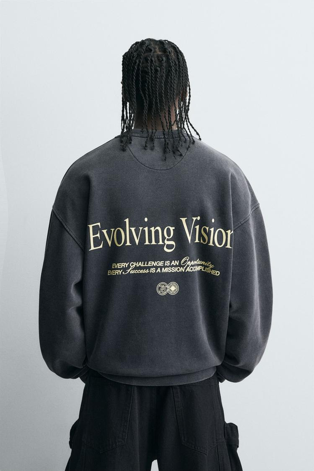 ZARA ТОЛСТОВКА С КОМБИНИРОВАННЫМ ПРИНТОМ, ТЕМНЫЙ АНТРАЦИТ