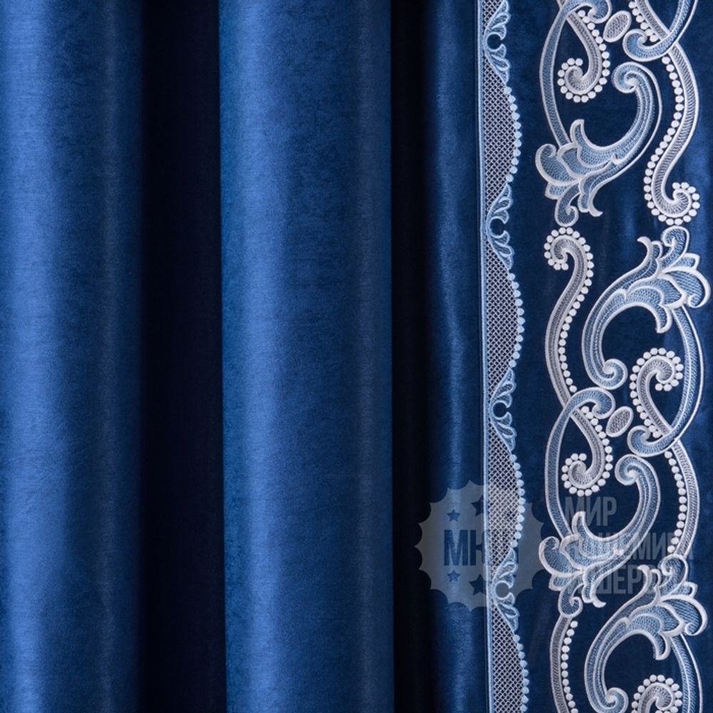 Готовые шторы с вышивкой ВАЛЛЕРИ (арт. BL01-248-03)  - (200х270)х2 см. - синие
