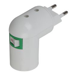 Переходник-вилка ЭРА Е27 с выключателем пластиковый белый | Патроны, переходники, ПРА