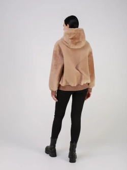 Двусторонняя дубленка зимняя шуба натуральная с капюшоном