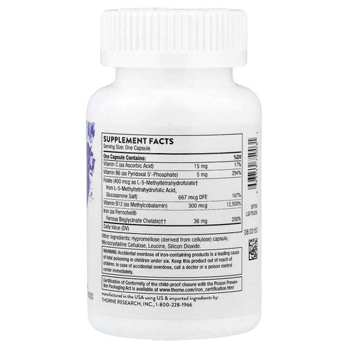 Thorne, Ferrasorb, железо с кофакторами, 60 капсул