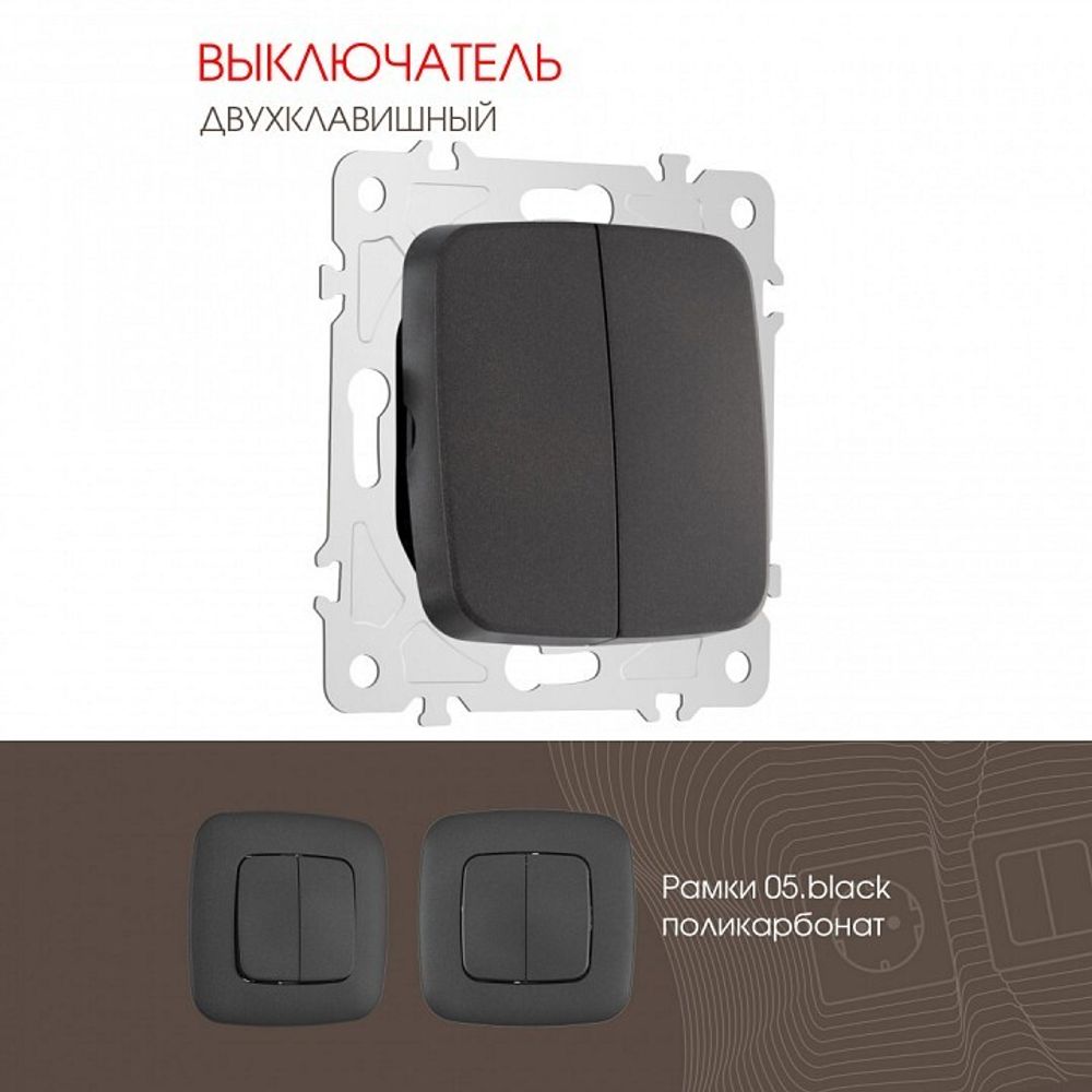 Выключатель двухклавишный без рамки Arte Milano 205 205.30-2.black