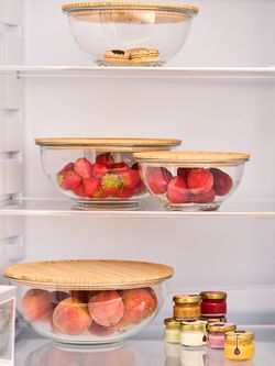 Набор из 4-х стеклянных мисок Eco Store с крышками из бамбука